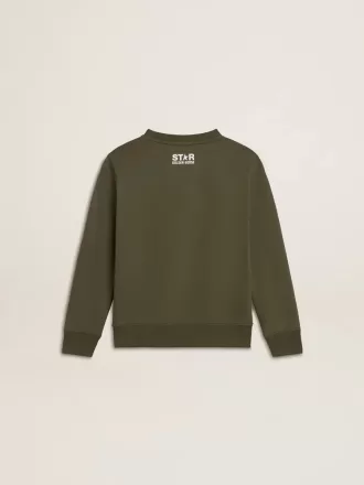 Felpa verde scuro da bambino con maxi stella bianca sul davanti