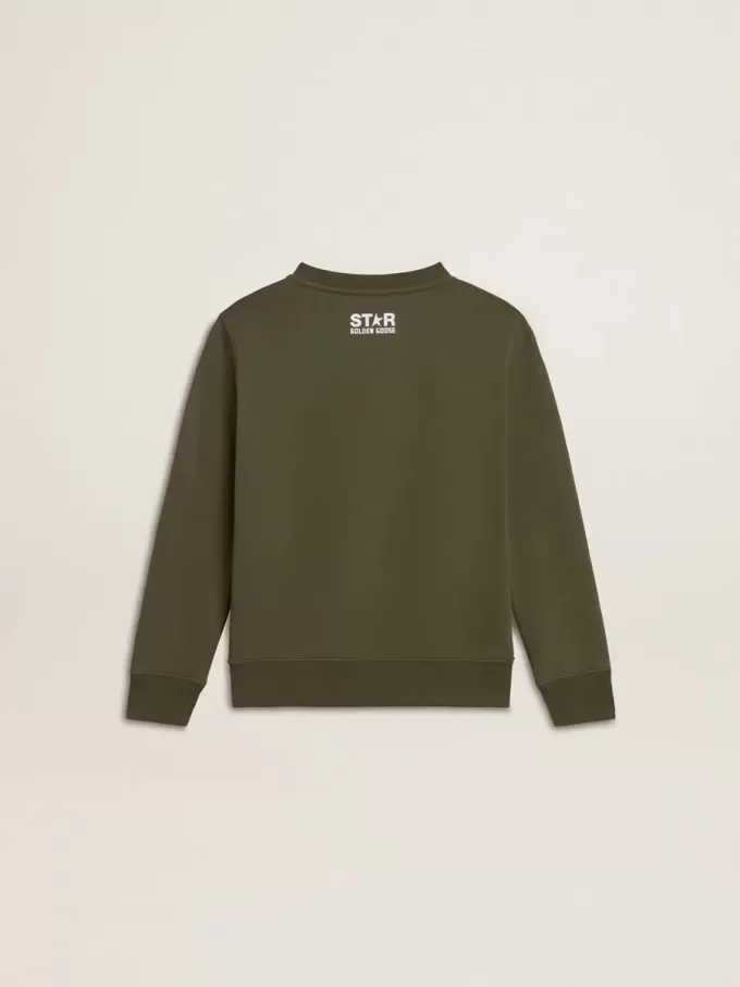 Felpa verde scuro da bambino con maxi stella bianca sul davanti