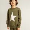 Felpa verde scuro da bambino con maxi stella bianca sul davanti