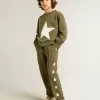 Felpa verde scuro da bambino con maxi stella bianca sul davanti