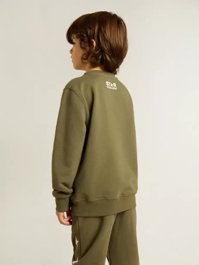 Felpa verde scuro da bambino con maxi stella bianca sul davanti