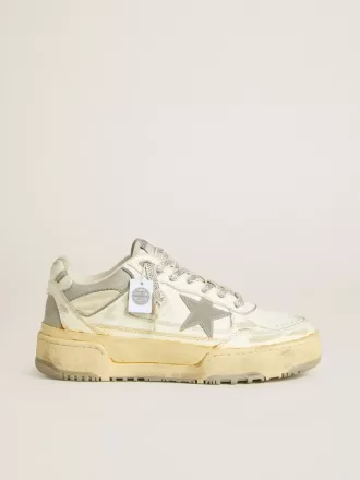 Forty2 da donna in pelle bianca con lacci con cristalli Swarovski e stella grigia