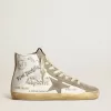 Francy da donna con inserti in pelle scamosciata grigio tortora e scritte all-over Francy da donna con inserti in pelle scamosciata grigio tortora e scritte all-over