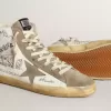 Francy da donna con inserti in pelle scamosciata grigio tortora e scritte all-over Francy da donna con inserti in pelle scamosciata grigio tortora e scritte all-over