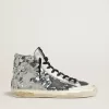 Francy da donna in nylon con paillettes argentate all-over e stella in pelle nera Francy da donna in nylon con paillettes argentate all-over e stella in pelle nera