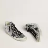 Francy da donna in nylon con paillettes argentate all-over e stella in pelle nera Francy da donna in nylon con paillettes argentate all-over e stella in pelle nera