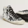 Francy da donna in nylon con paillettes argentate all-over e stella in pelle nera Francy da donna in nylon con paillettes argentate all-over e stella in pelle nera