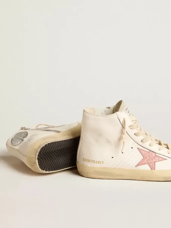 Francy in nappa color crema con stella in pelle rosa stampa coccodrillo Francy in nappa color crema con stella in pelle rosa stampa coccodrillo
