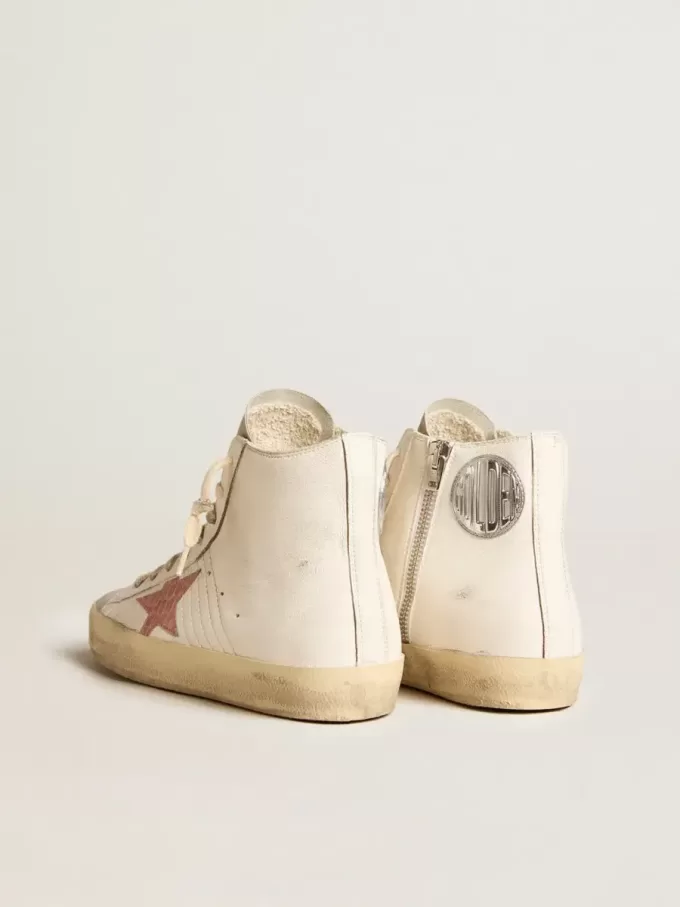 Francy in nappa color crema con stella in pelle rosa stampa coccodrillo Francy in nappa color crema con stella in pelle rosa stampa coccodrillo
