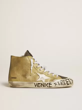 Francy LAB da uomo in glitter dorato con stella in pelle bianca
