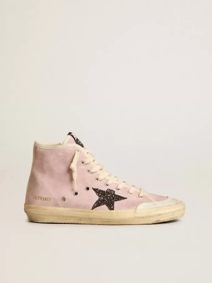 Francy Penstar da donna in pelle scamosciata rosa con stella glitterata grigia Francy Penstar da donna in pelle scamosciata rosa con stella glitterata grigia