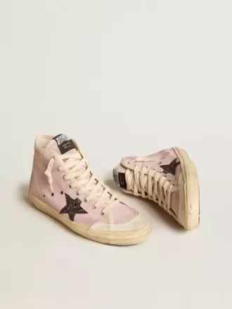 Francy Penstar da donna in pelle scamosciata rosa con stella glitterata grigia