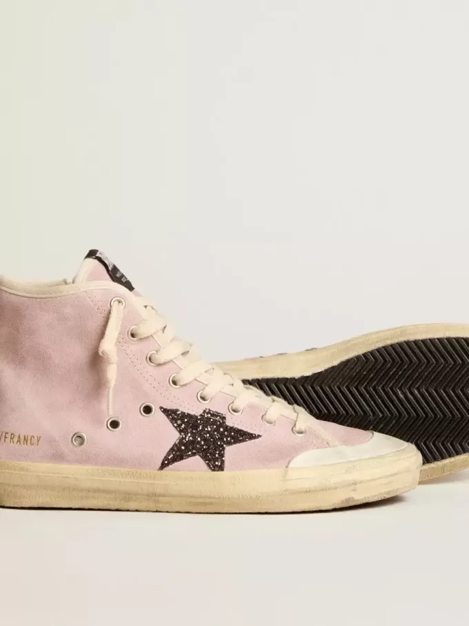 Francy Penstar da donna in pelle scamosciata rosa con stella glitterata grigia Francy Penstar da donna in pelle scamosciata rosa con stella glitterata grigia