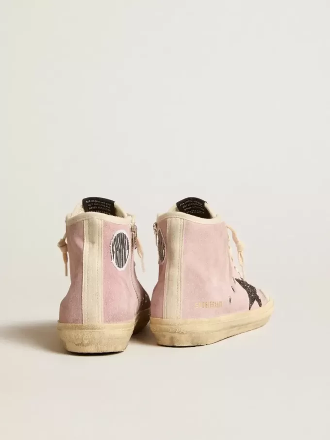 Francy Penstar da donna in pelle scamosciata rosa con stella glitterata grigia Francy Penstar da donna in pelle scamosciata rosa con stella glitterata grigia