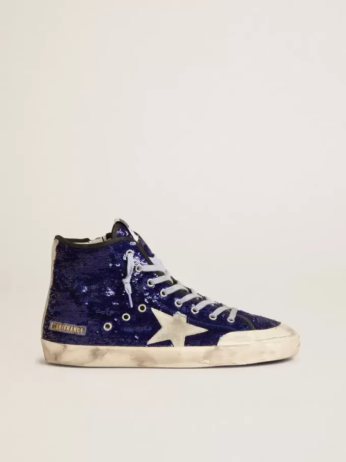 Francy Penstar da uomo in paillettes blu con stella in pelle scamosciata grigio ghiaccio Francy Penstar da uomo in paillettes blu con stella in pelle scamosciata grigio ghiaccio