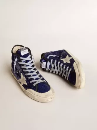 Francy Penstar da uomo in paillettes blu con stella in pelle scamosciata grigio ghiaccio