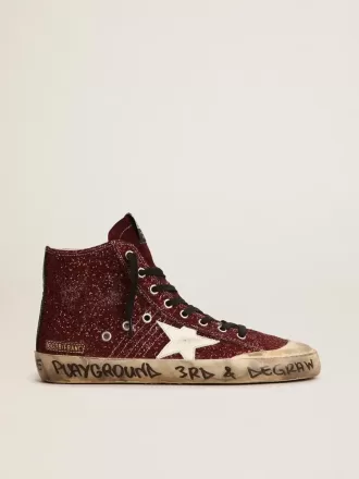 Francy Penstar in glitter bordeaux con stella in pelle bianca Francy Penstar in glitter bordeaux con stella in pelle bianca