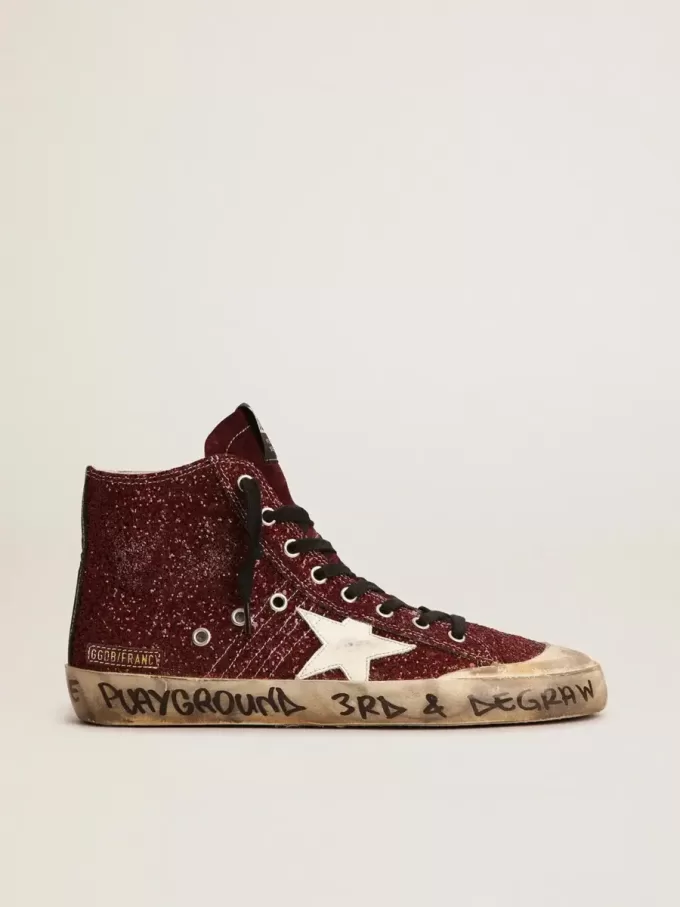 Francy Penstar in glitter bordeaux con stella in pelle bianca Francy Penstar in glitter bordeaux con stella in pelle bianca