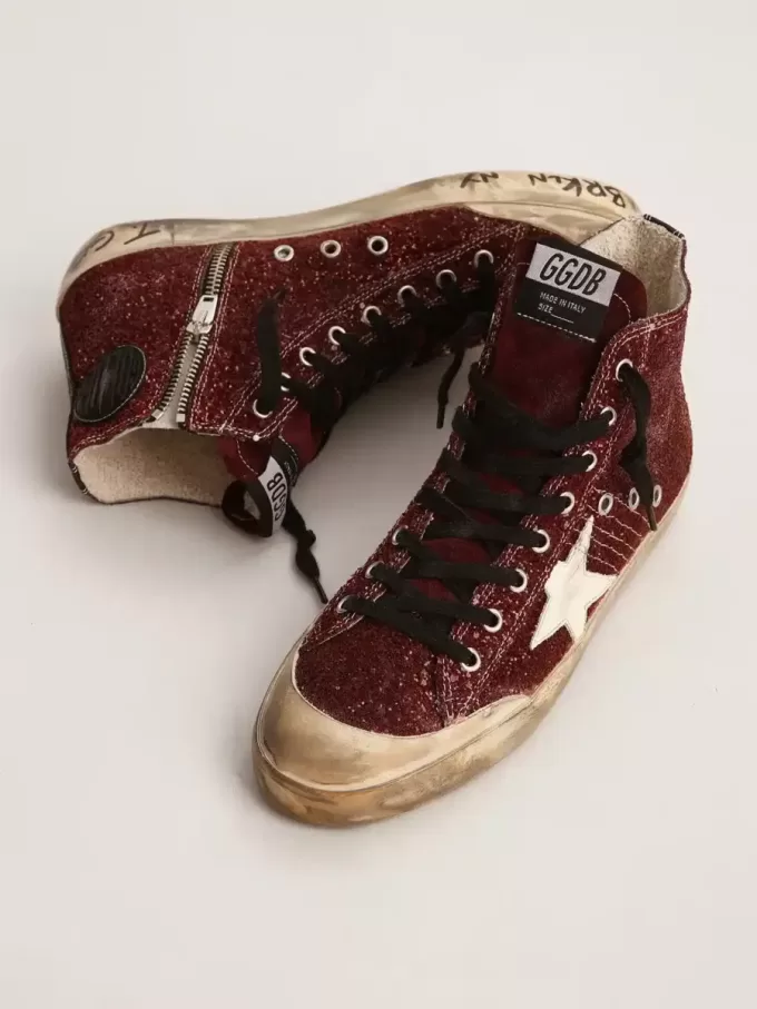 Francy Penstar in glitter bordeaux con stella in pelle bianca Francy Penstar in glitter bordeaux con stella in pelle bianca