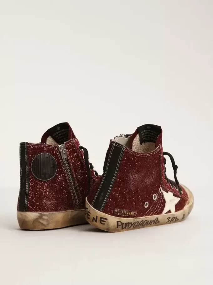 Francy Penstar in glitter bordeaux con stella in pelle bianca Francy Penstar in glitter bordeaux con stella in pelle bianca