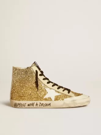 Francy Penstar in glitter oro con stella in pelle bianca Francy Penstar in glitter oro con stella in pelle bianca