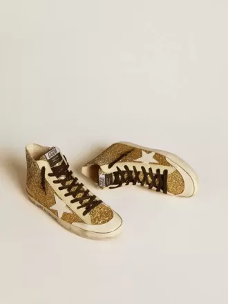 Francy Penstar in glitter oro con stella in pelle bianca Francy Penstar in glitter oro con stella in pelle bianca
