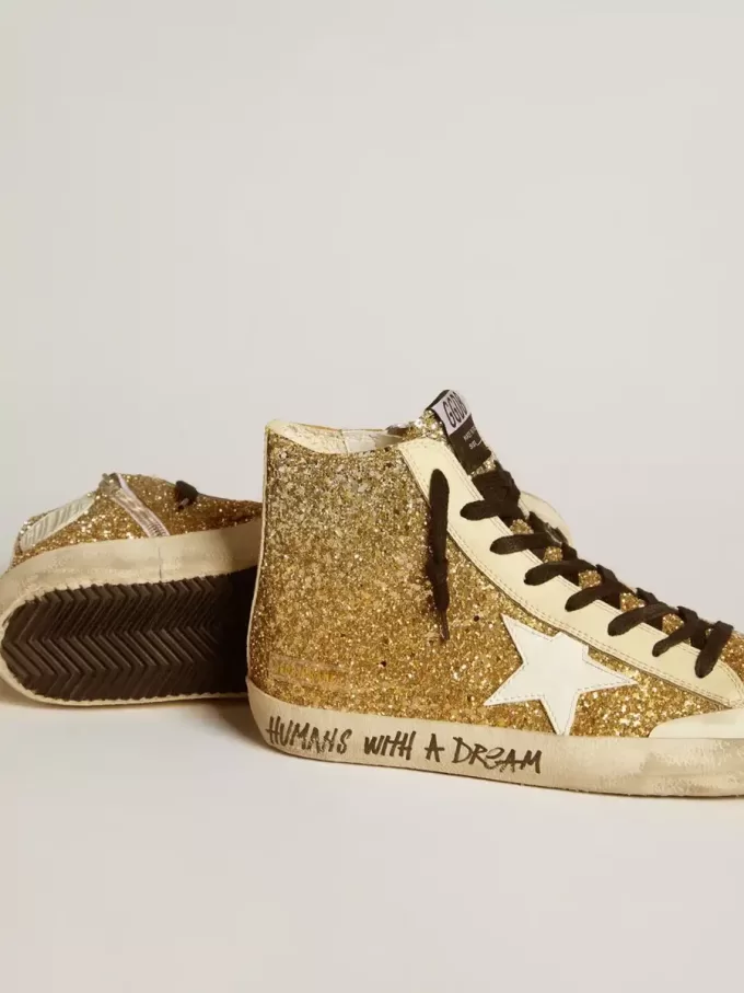 Francy Penstar in glitter oro con stella in pelle bianca Francy Penstar in glitter oro con stella in pelle bianca