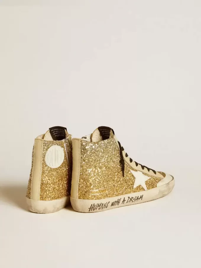 Francy Penstar in glitter oro con stella in pelle bianca Francy Penstar in glitter oro con stella in pelle bianca