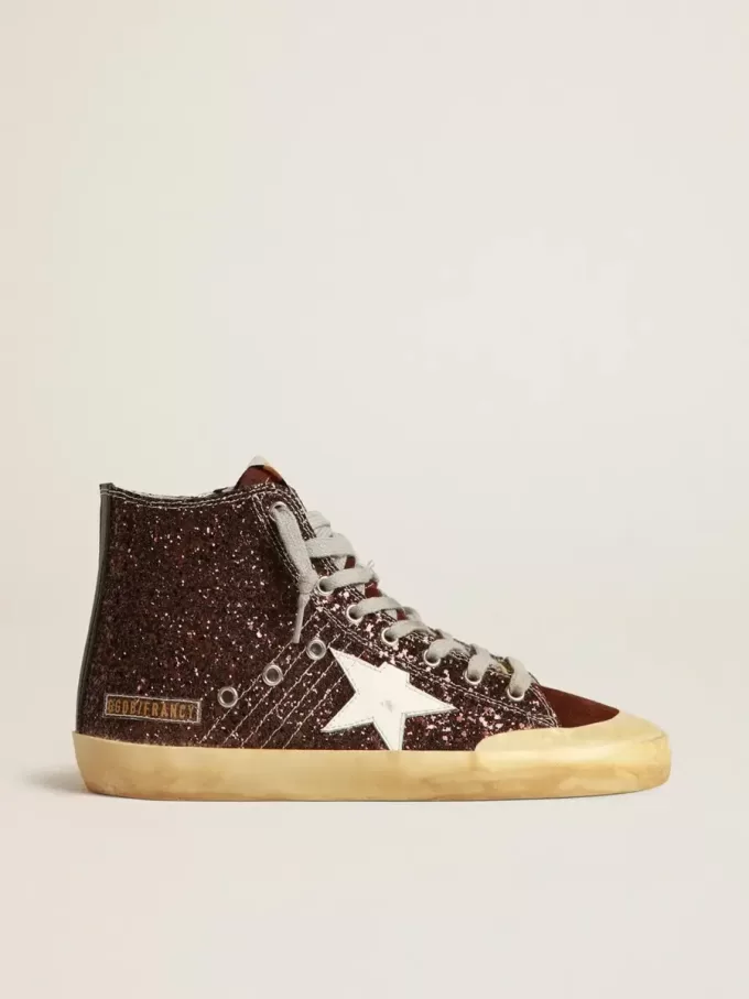 Francy Penstar in marrone glitterato con stella in pelle bianca Francy Penstar in marrone glitterato con stella in pelle bianca