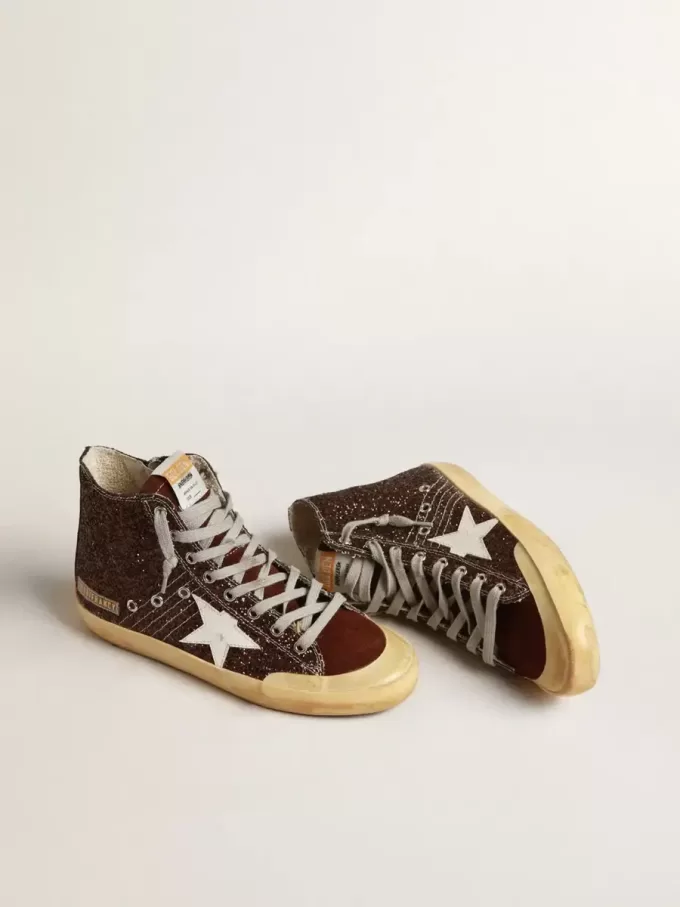 Francy Penstar in marrone glitterato con stella in pelle bianca Francy Penstar in marrone glitterato con stella in pelle bianca