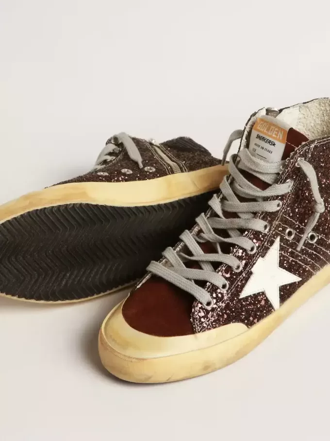 Francy Penstar in marrone glitterato con stella in pelle bianca Francy Penstar in marrone glitterato con stella in pelle bianca