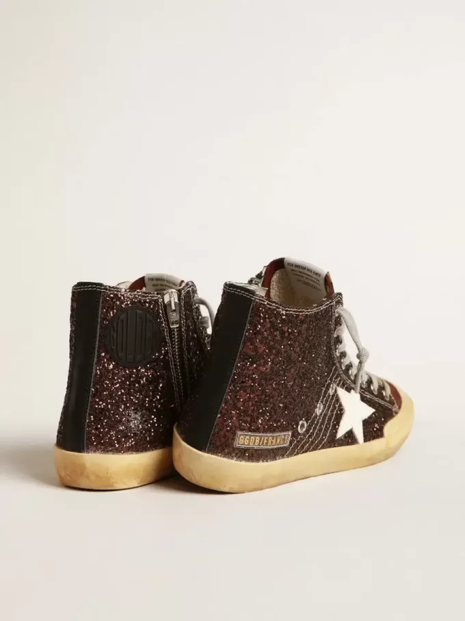Francy Penstar in marrone glitterato con stella in pelle bianca Francy Penstar in marrone glitterato con stella in pelle bianca