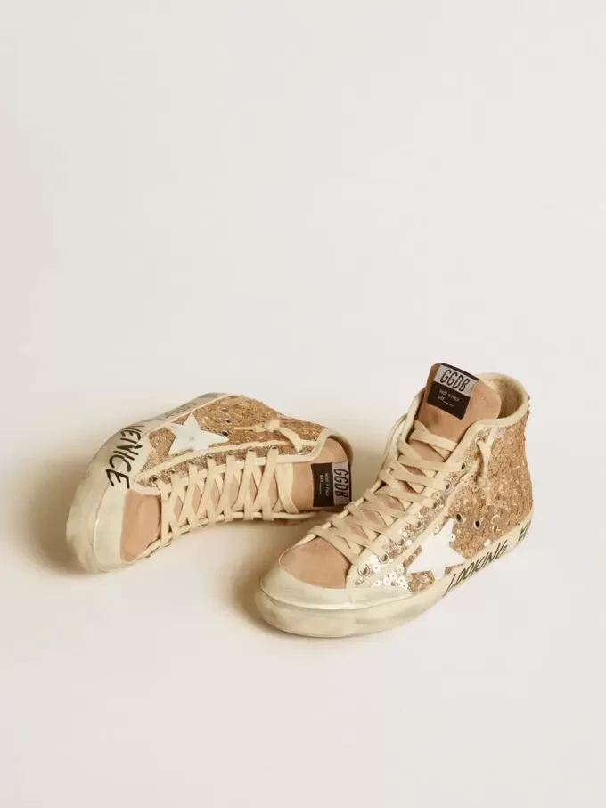 Francy Penstar in paillettes con stella in pelle e inserti in camoscio Francy Penstar in paillettes con stella in pelle e inserti in camoscio