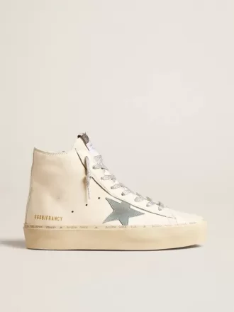 Francy Penstar in pelle nappa bianca con stella in camoscio azzurro polvere