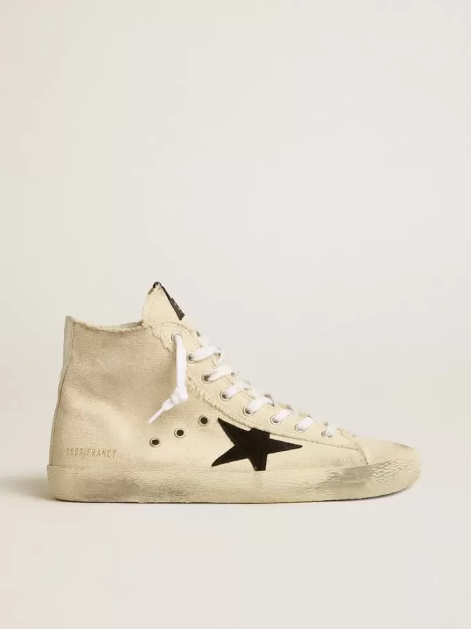 Francy Penstar in tela con stella in pelle scamosciata nera e linguetta sul tallone in pelle Francy Penstar in tela con stella in pelle scamosciata nera e linguetta sul tallone in pelle