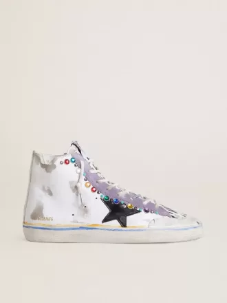 Francy Penstar LAB da donna con stella in pelle nera e borchie multicolori