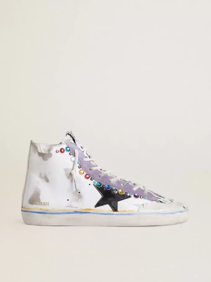 Francy Penstar LAB da donna con stella in pelle nera e borchie multicolori Francy Penstar LAB da donna con stella in pelle nera e borchie multicolori