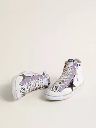 Francy Penstar LAB da donna con stella in pelle nera e borchie multicolori