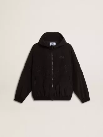Giacca a vento da donna in nylon nero con cristalli tono su tono Giacca a vento da donna in nylon nero con cristalli tono su tono