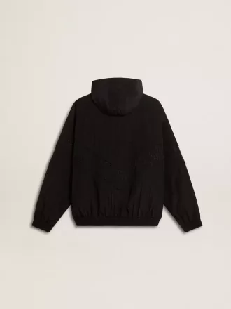 Giacca a vento da donna in nylon nero con cristalli tono su tono Giacca a vento da donna in nylon nero con cristalli tono su tono