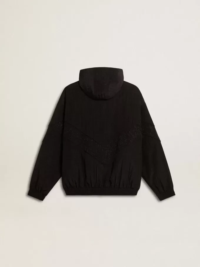 Giacca a vento da donna in nylon nero con cristalli tono su tono Giacca a vento da donna in nylon nero con cristalli tono su tono