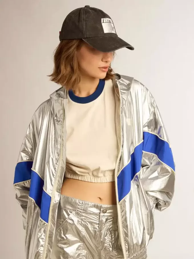 Giacca a vento da donna in tessuto tecnico argento Giacca a vento da donna in tessuto tecnico argento