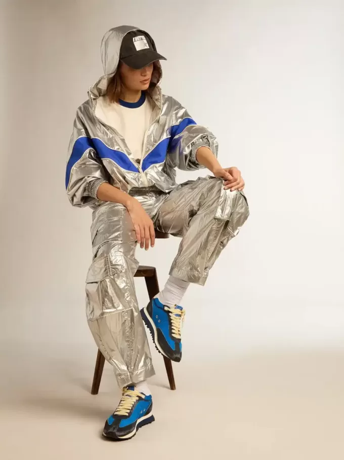 Giacca a vento da donna in tessuto tecnico argento Giacca a vento da donna in tessuto tecnico argento