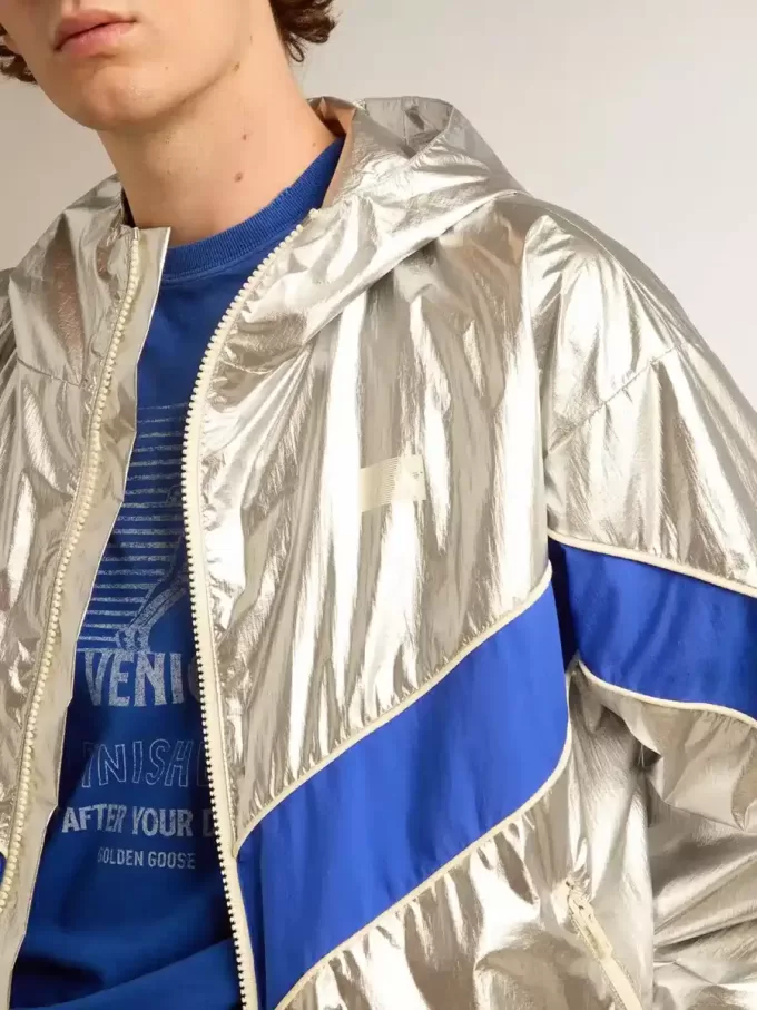 Giacca a vento da uomo in tessuto tecnico argento Giacca a vento da uomo in tessuto tecnico argento
