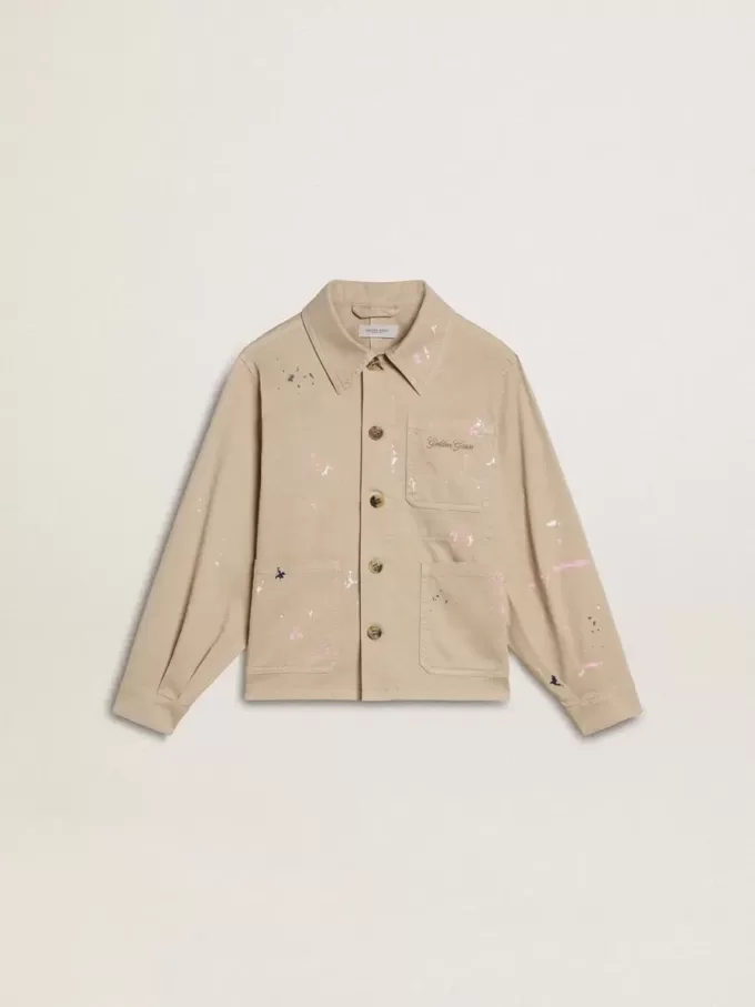Giacca beige per bambino con spruzzi multicolori