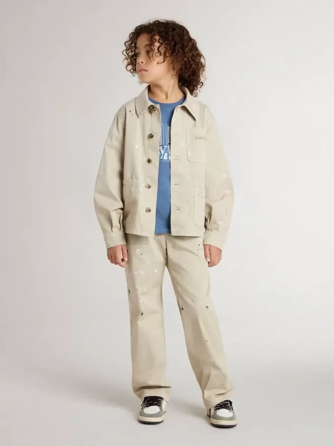 Giacca beige per bambino con spruzzi multicolori