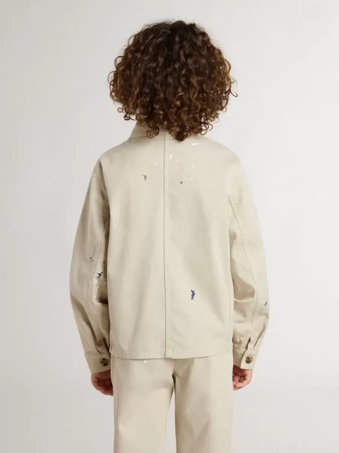 Giacca beige per bambino con spruzzi multicolori