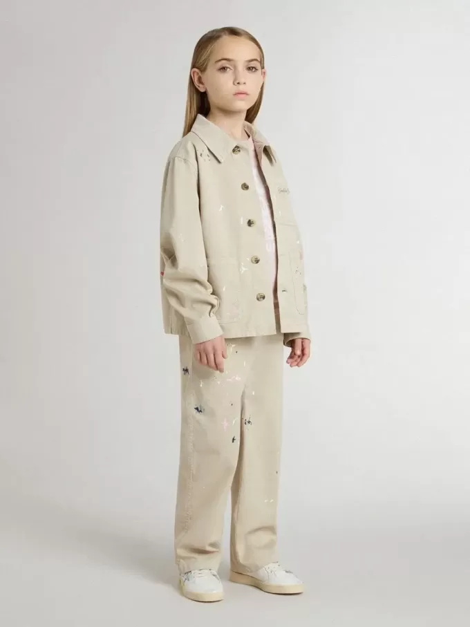 Giacca beige per bambino con spruzzi multicolori