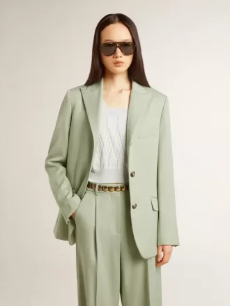 Giacca blazer da donna in lana verde salvia