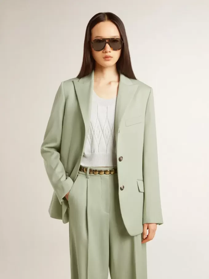 Giacca blazer da donna in lana verde salvia Giacca blazer da donna in lana verde salvia